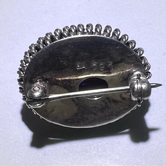 Vintage Sterling Silver Purple Cabochon Brooch - Picture 10 of 12